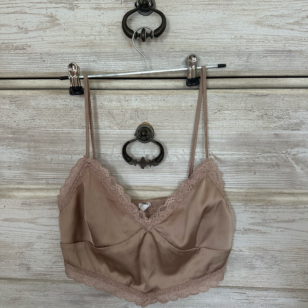 Garage Lace Trim Satin Crop Top - Blush Pink